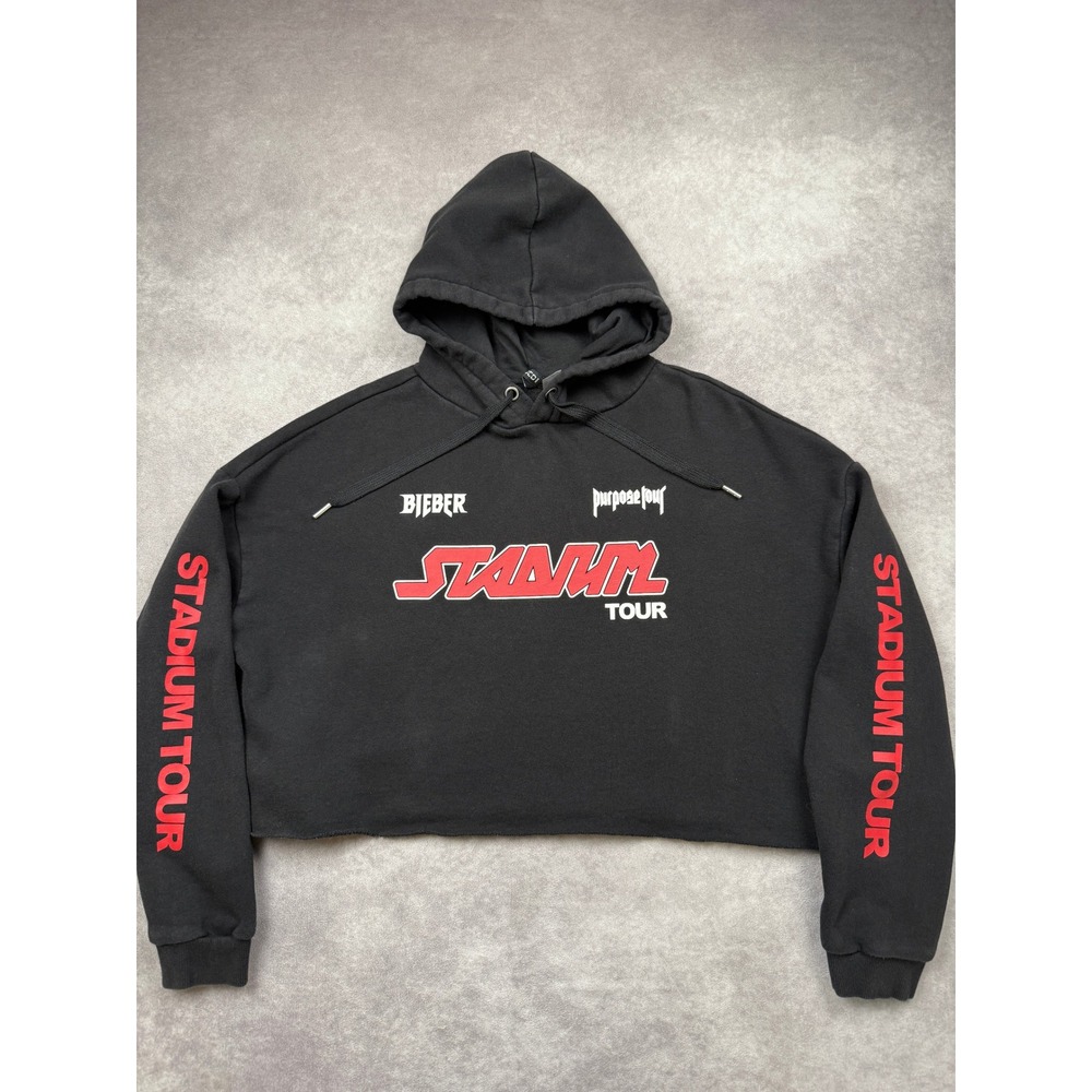 H&M Justin Bieber Purpose Stadium Tour Cropped Hoodie Women L Black Red Concert